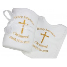 Personalised Embroidered Baby Christening Blanket Bib Set